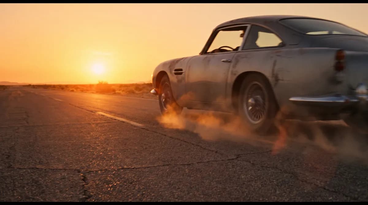 Silver sports car on a desert highway